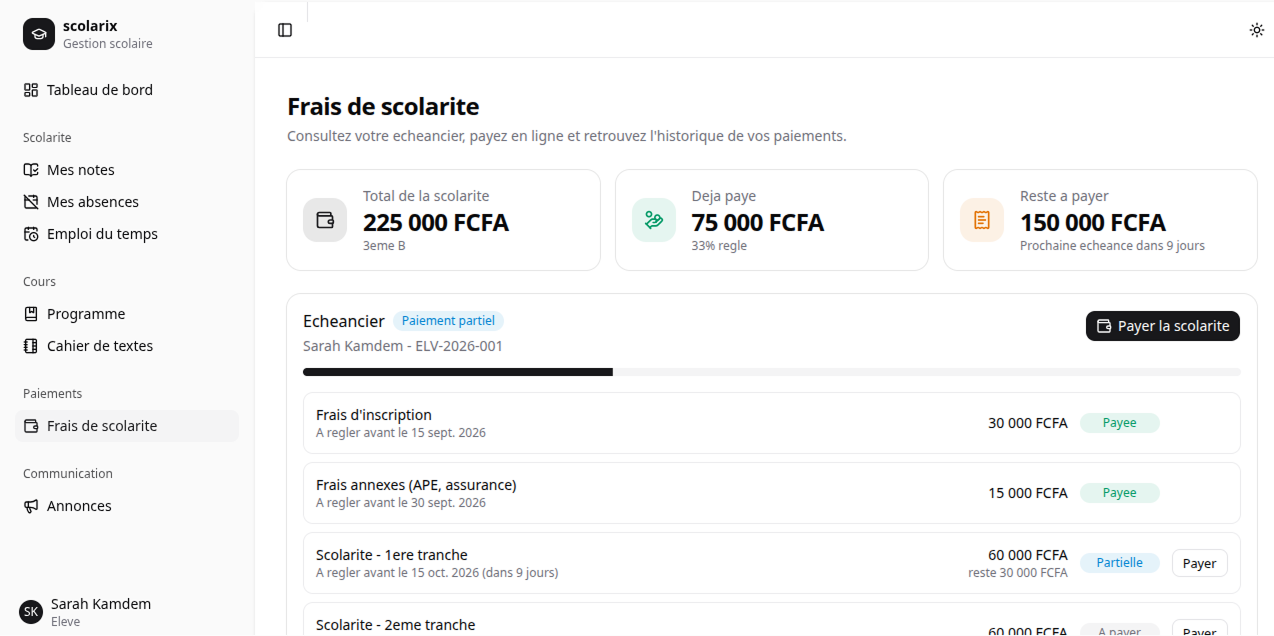 Paiements scolaires