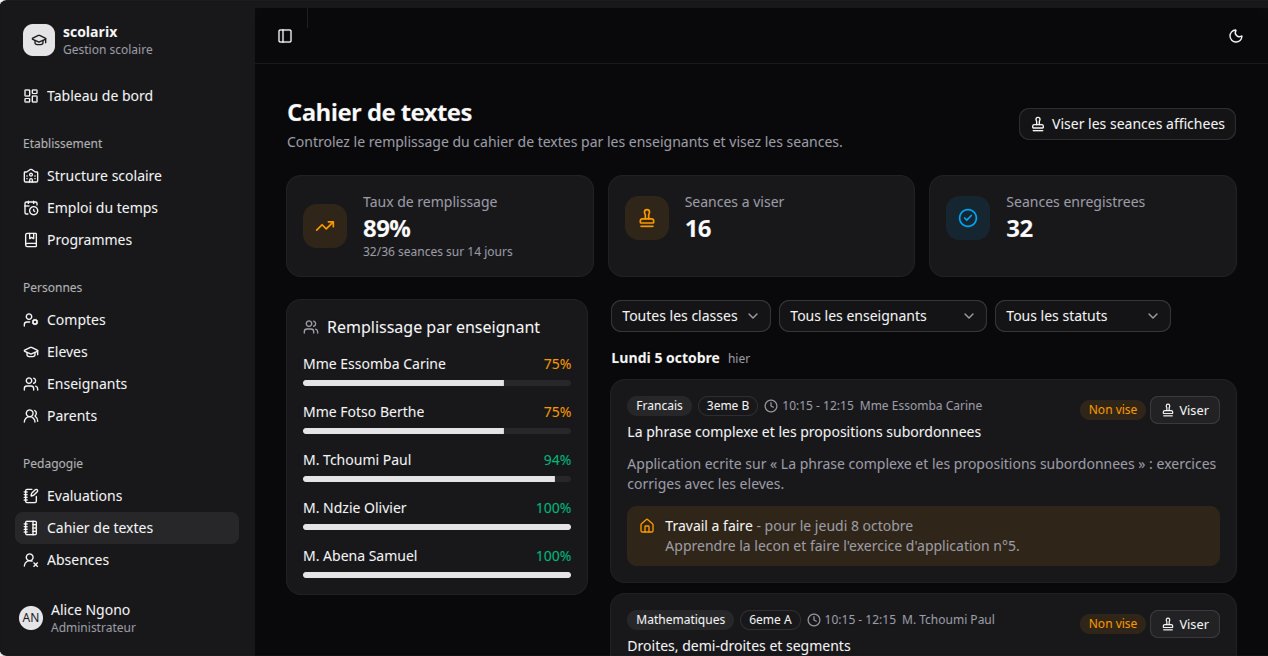 Cahier de texte