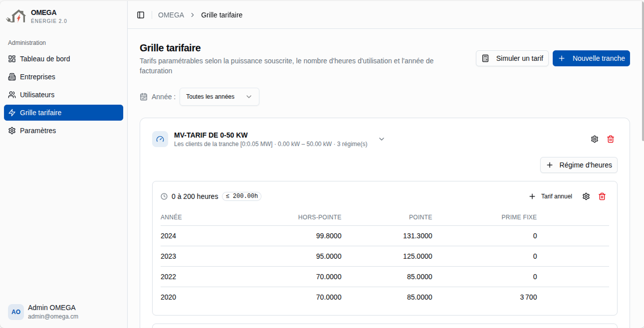 Gestion des tarifs