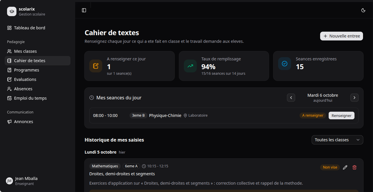 Cahier de texte enseignant