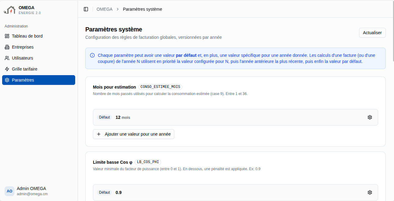 Paramètres de l'application