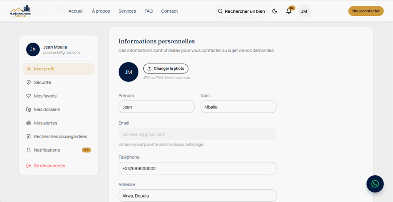 Espace client – suivi de dossier